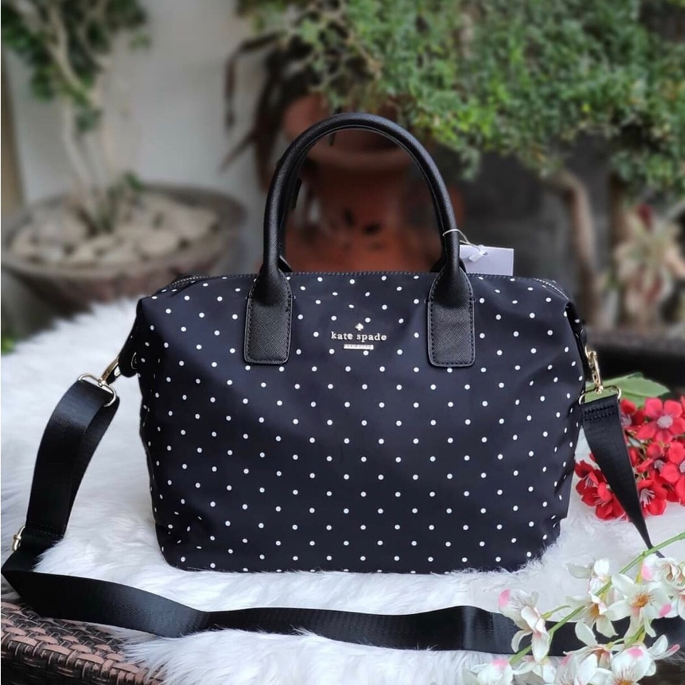 KATE SPADE ♠️ POLKA DOT NYLON MESSENGER BAG, KEY FOB & CARD HOLDER